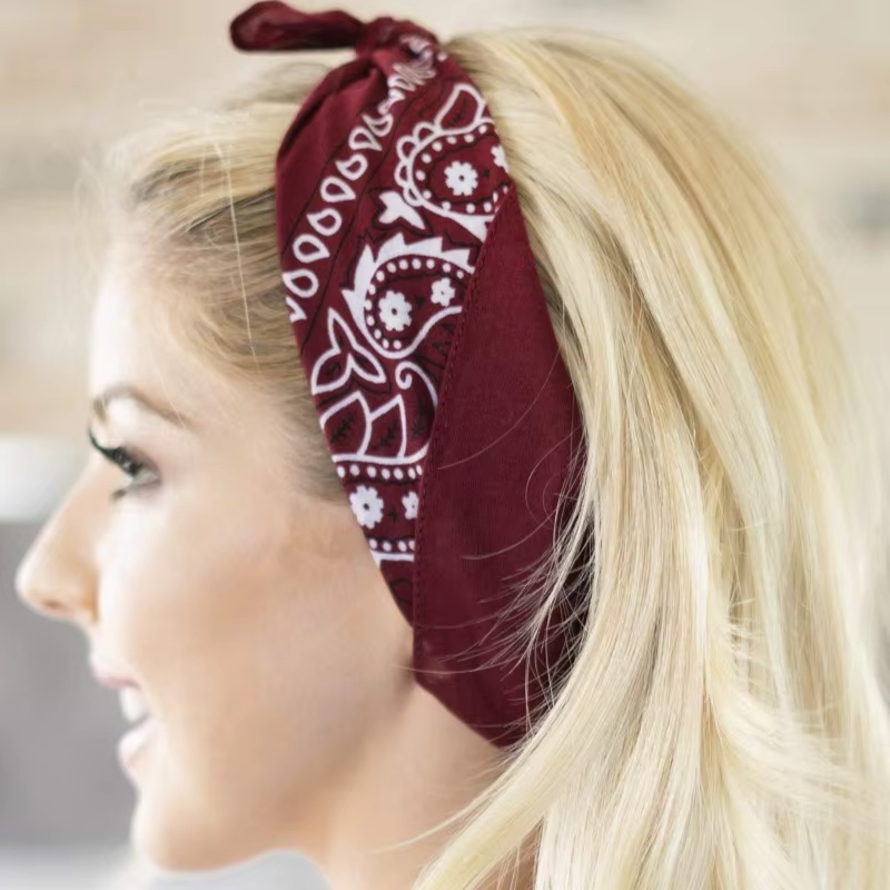 Vin rouge Style occidental Bandana coton doux cheveux écharpe respirant Cowboy cou