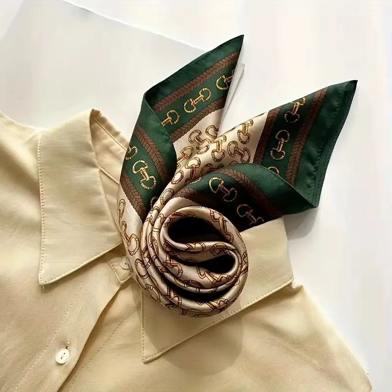 Un foulard carré classique avec un motif de boutons dorés