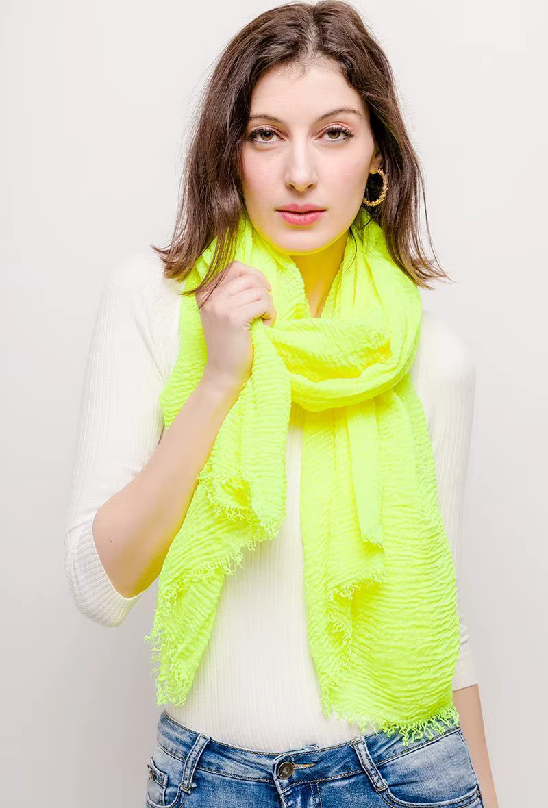 Écharpe Néon aux Couleurs Passionnantes, Turban Uni Effet Bulle, Foulard Plissé pour Femme, Voile Ondulé, Châle Irisé, Écharpe de Soirée