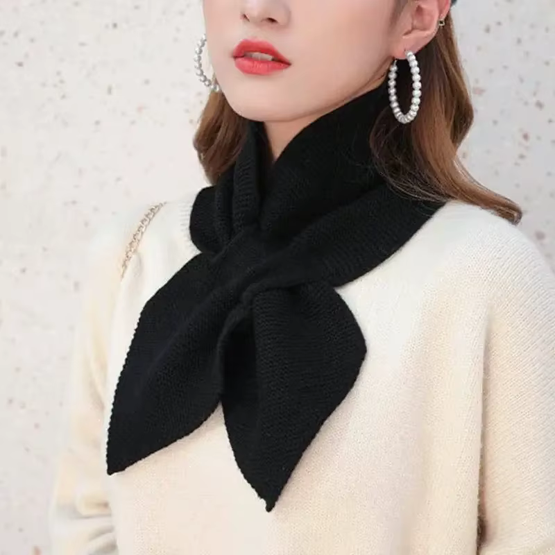 Femmes coréennes nœud papillon croix tricot anneau cou foulards mode femme automne hiver couleur unie élastique laine douce écharpe chaude
