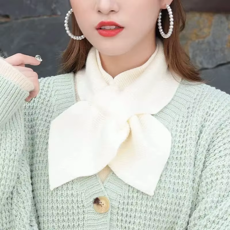 Femmes coréennes nœud papillon croix tricot anneau cou foulards mode femme automne hiver couleur unie élastique laine douce écharpe chaude