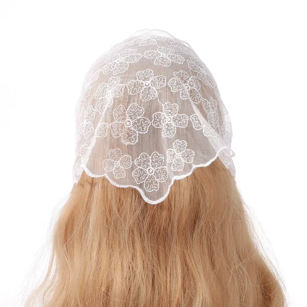 1 écharpe triangulaire en dentelle française pour filles, foulard de plage rétro blanc à fleurs