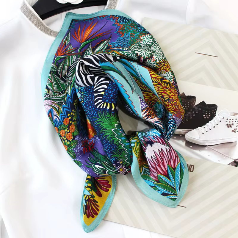 Printemps coloré cou écharpe femmes 100% véritable soie foulard enveloppement aquarelle forêt Hijab été plage mûrier tête cheveux foulards