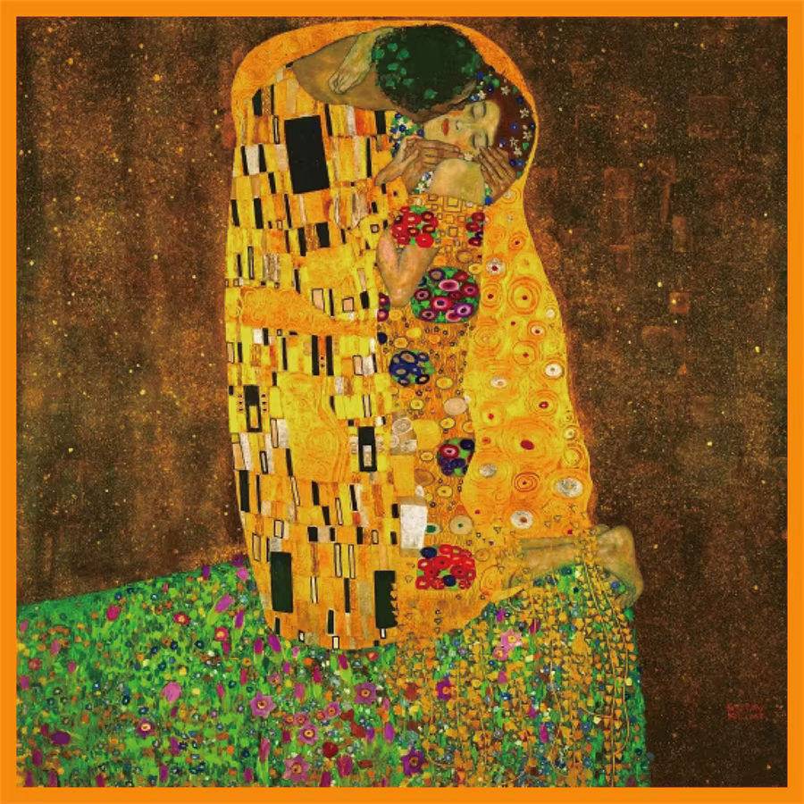 Foulard en soie femmes Klimt baiser imprimer foulards carrés tête Echarpes Foulards en soie Femme enveloppes châles de plage Bandana dame Hijabs 90CM