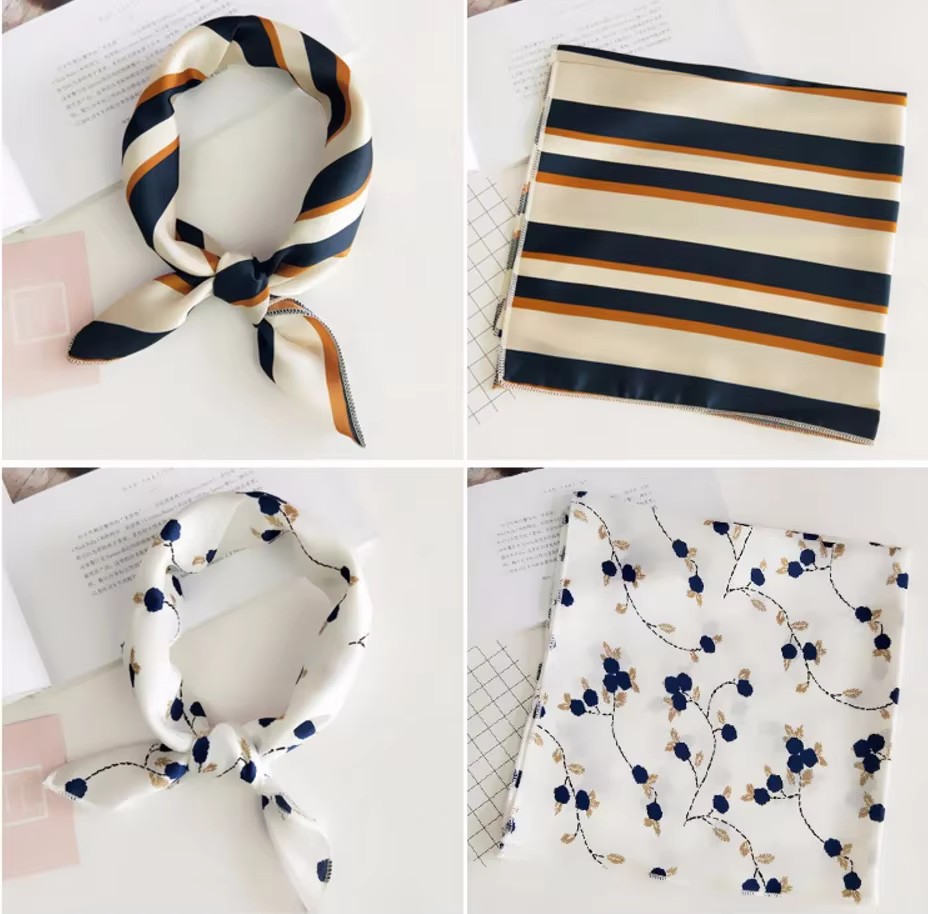 50x50 carré écharpe cheveux cravate bande pour fête d'affaires femmes élégant petit Vintage maigre rétro tête cou soie