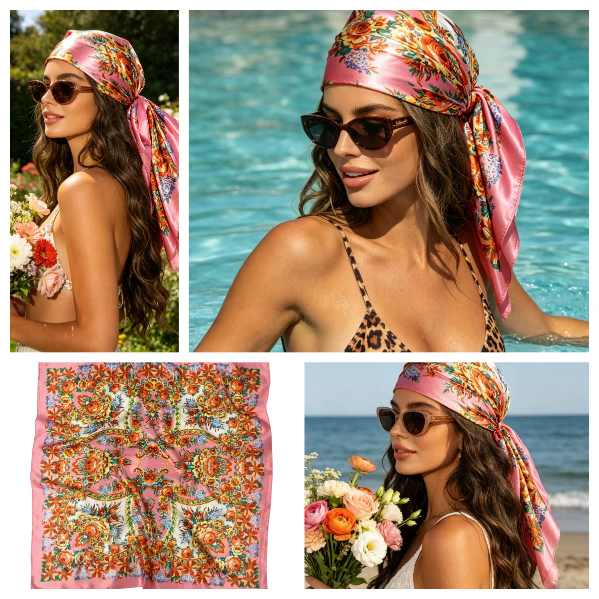 Écharpe carrée à imprimé floral vintage
