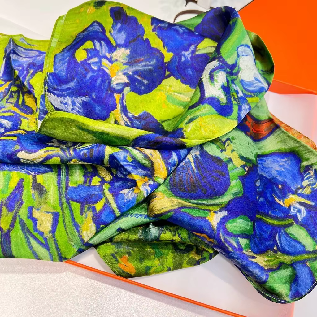 Printemps iris 100% Foulard en soie naturelle femmes de luxe concepteur Floral Hijab foulards