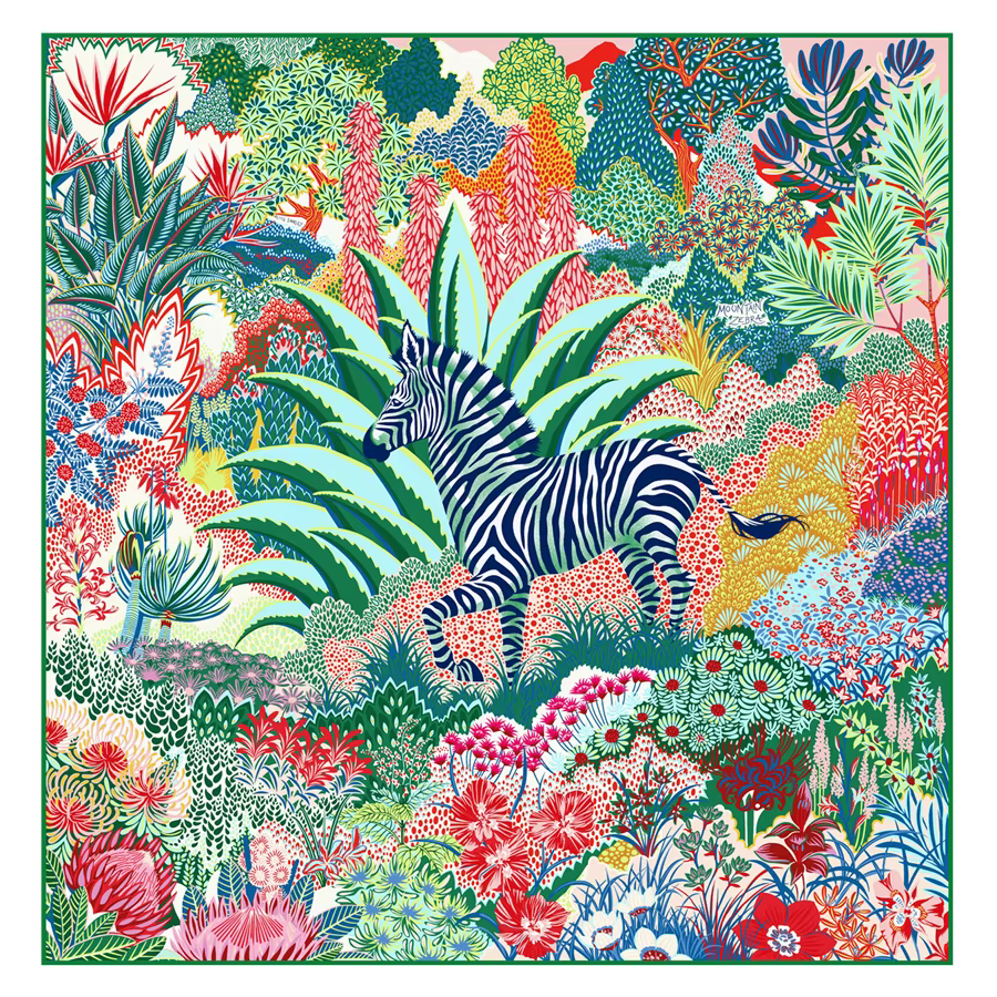 Foulard en soie femmes forêt zèbre imprimé foulards carrés tête Echarpes