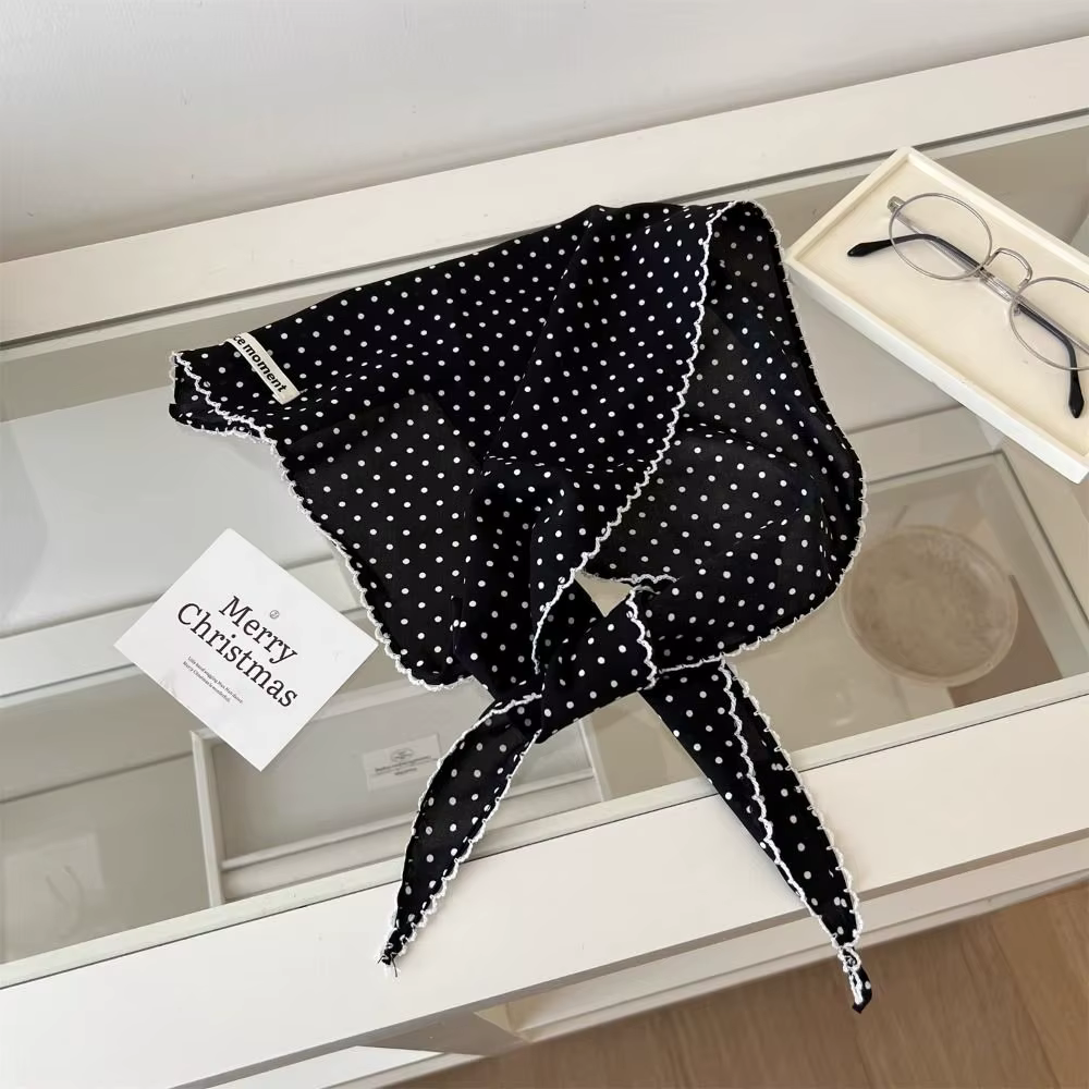 Foulard doux à pois bandeau Turban coréen frais petite écharpe rayé mince triangulaire