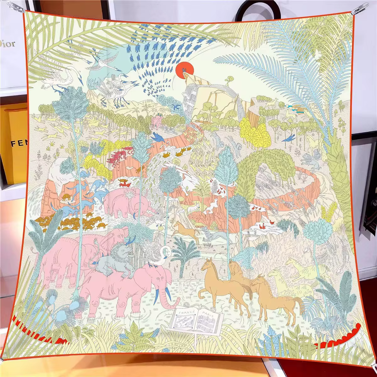 Foulard en soie rétro français 90x90