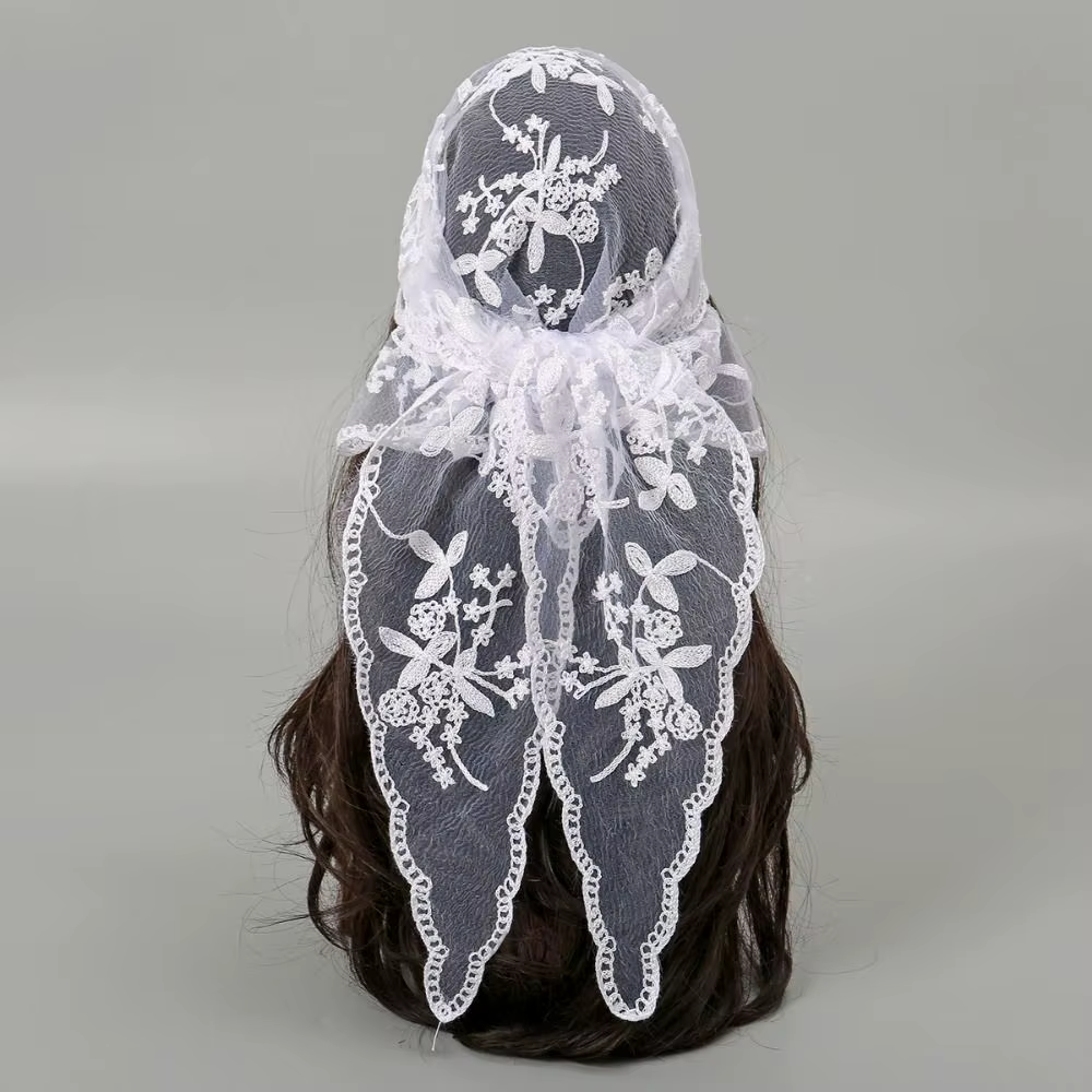 Nouveau Foulard en dentelle ajouré broderie couleur unie