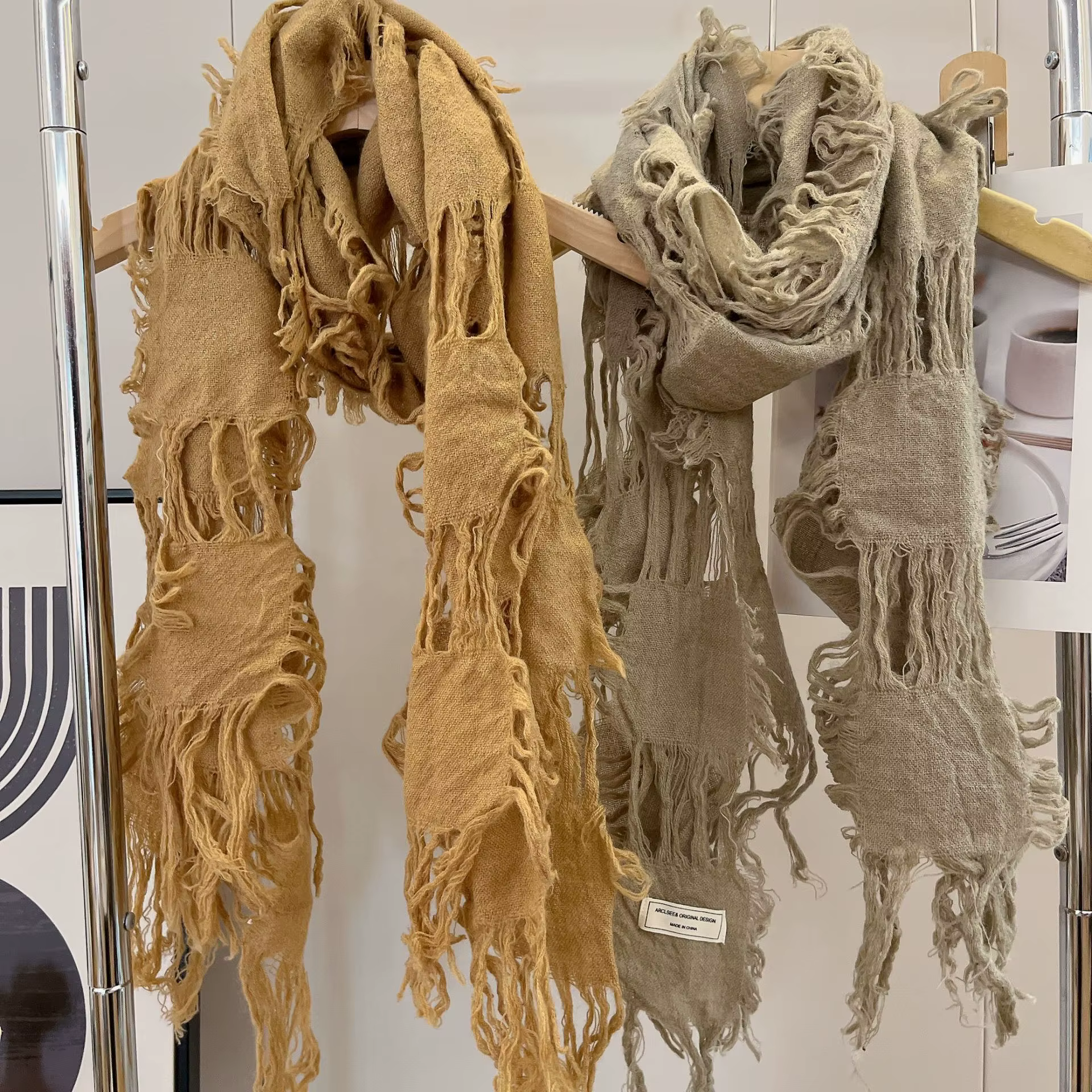Écharpe Vintage à pampilles déchirées pour hommes et femmes
