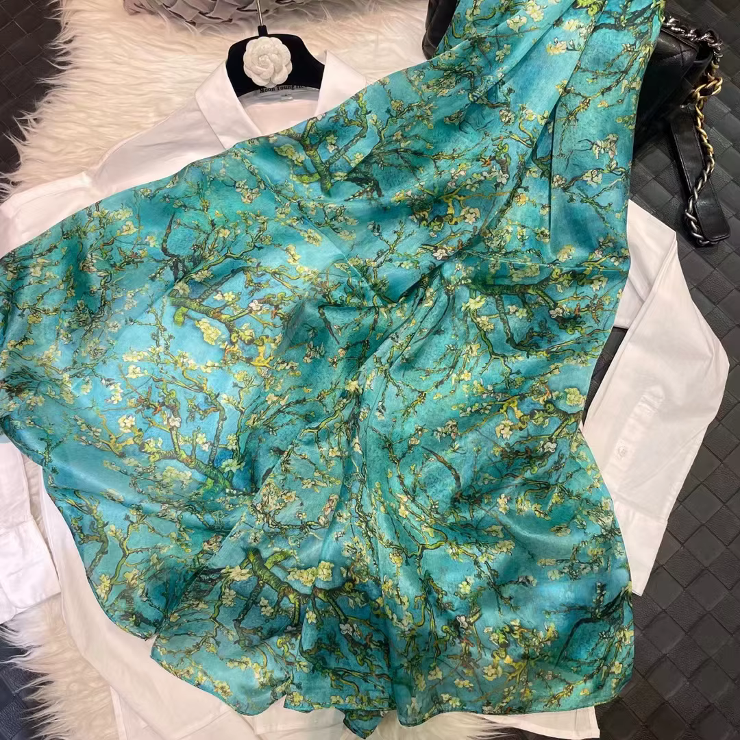 100% foulard en soie de mûrier châle marque prune Bossom Design bleu vert été plage châles
