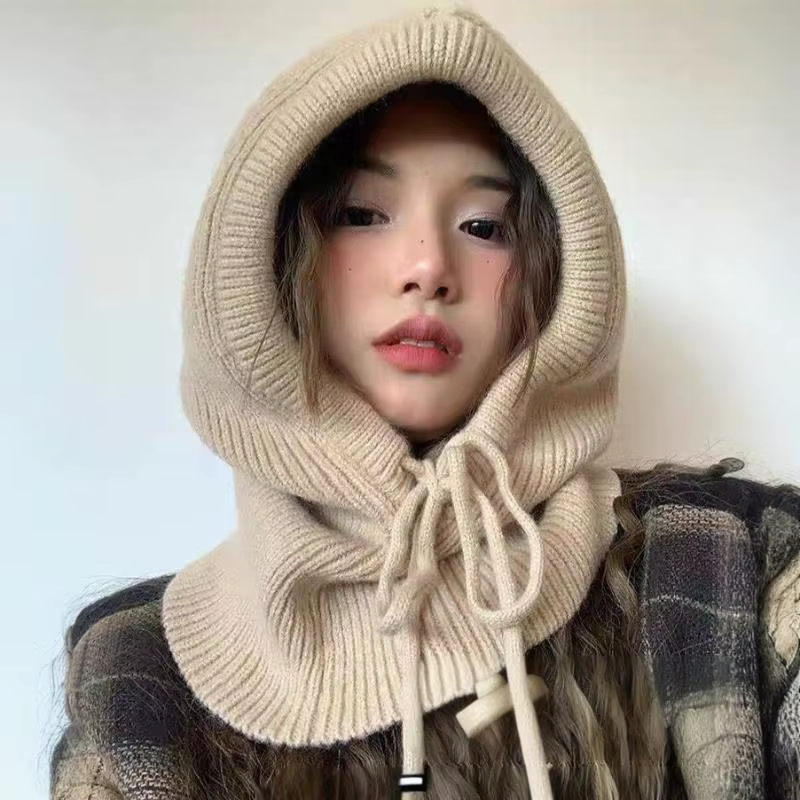 Écharpe à capuche tricotée chapeau cagoule en tricot coréen extérieur
