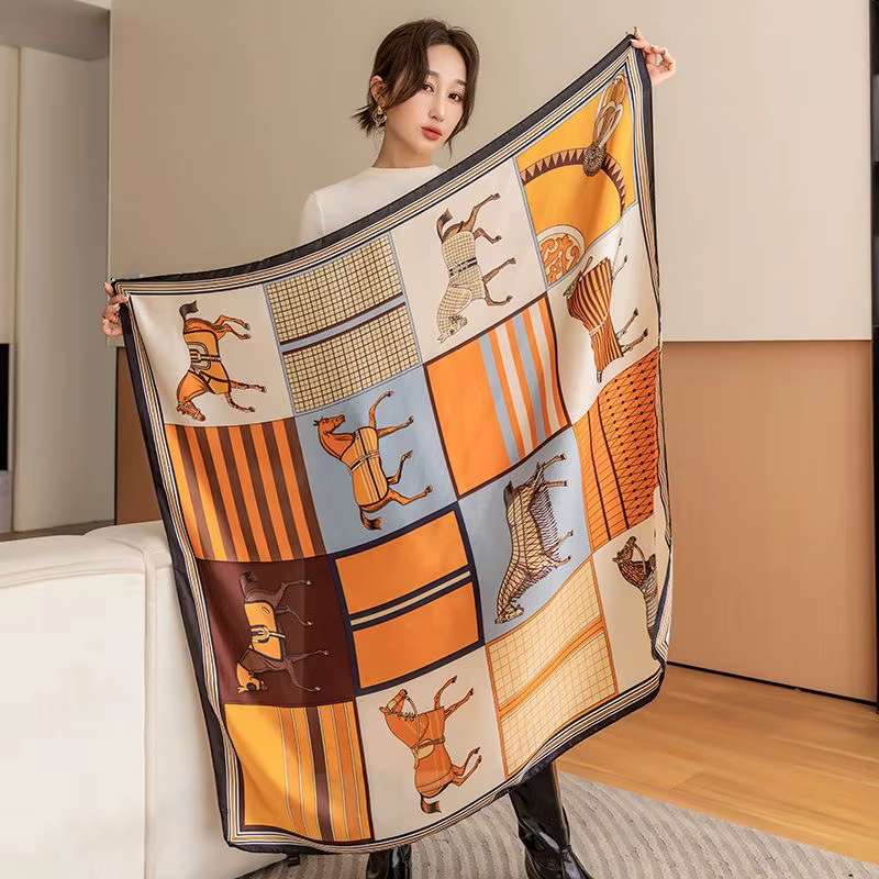 110X110 Li brocart léger luxe foulard en soie femmes modèle chaud nouvelle imitation