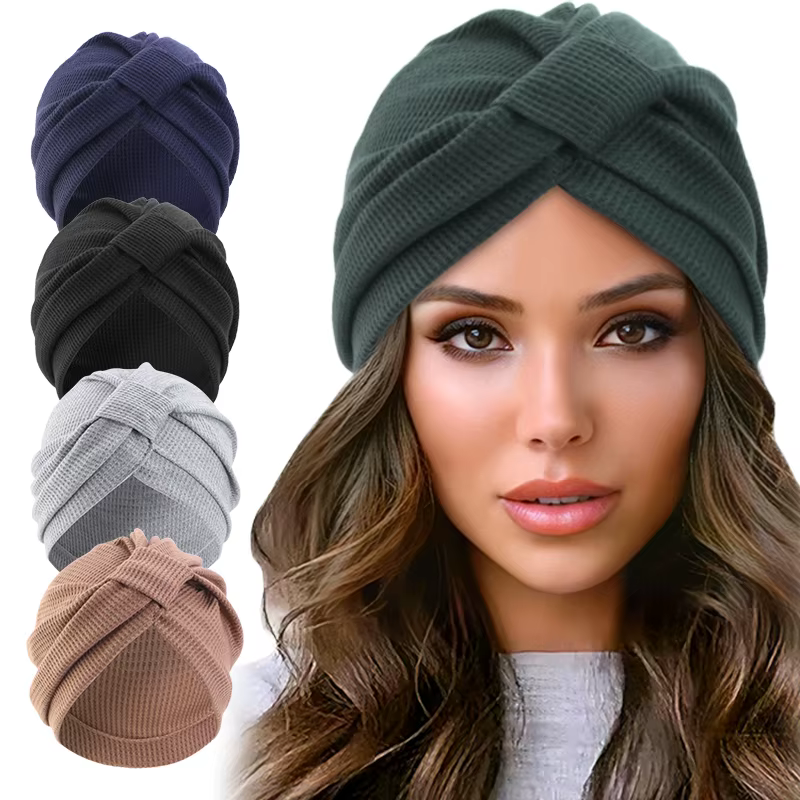 Foulard femme chapeau respirant coton épais gaufre carré