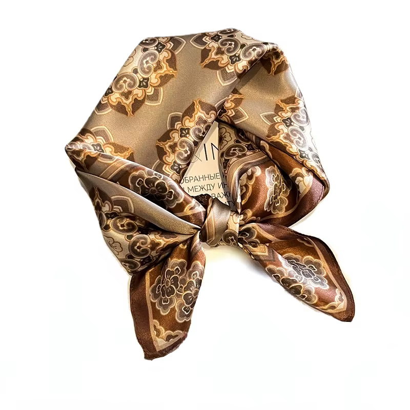 100% mûrier soie musulman Hijab écharpe femmes Tribal cou foulards petit carré Bandana Foulard femme mode