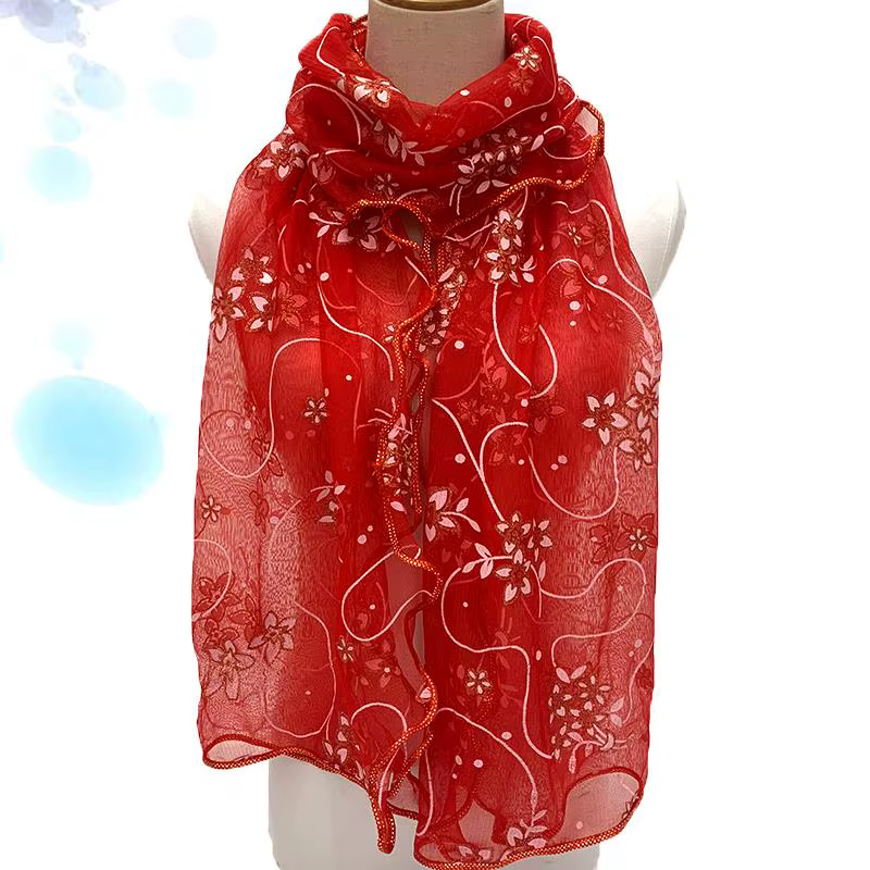 Châle Brodé de Fleurs Dorées pour Femme