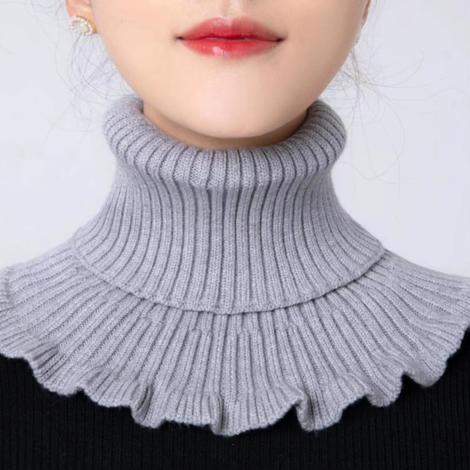 Écharpe tricotée en laine avec faux col pour femme