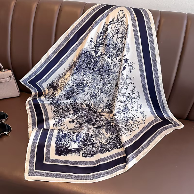 Foulard carré en soie imprimé Floral de luxe pour femmes