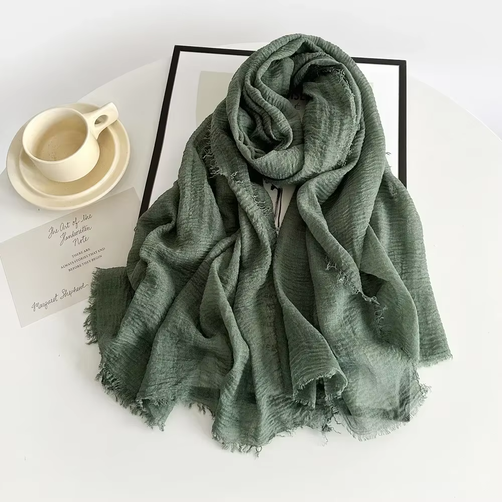 Femmes coton lin écharpe châle Hijab musulman Long foulard foulards bandeau solide
