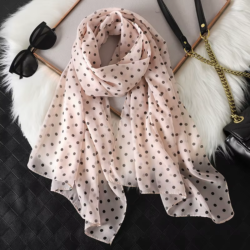 Foulard Hijab en mousseline de soie imprimé à pois pour femmes, paréo, Bandanas, serviettes de plage, voile musulman d'été, 2023