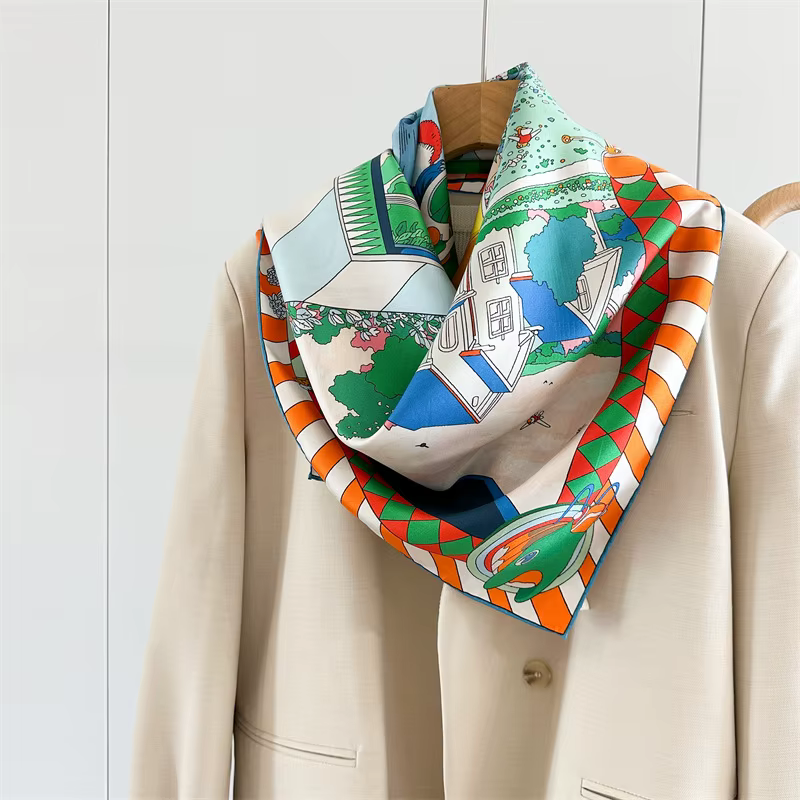 Foulard en soie imprimé cheval 90CM
