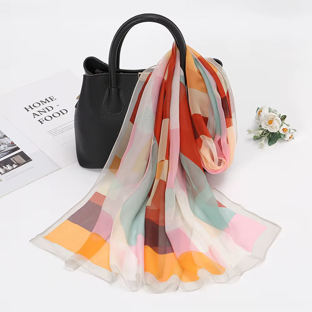 Foulard en soie à carreaux pour femmes musulmanes
