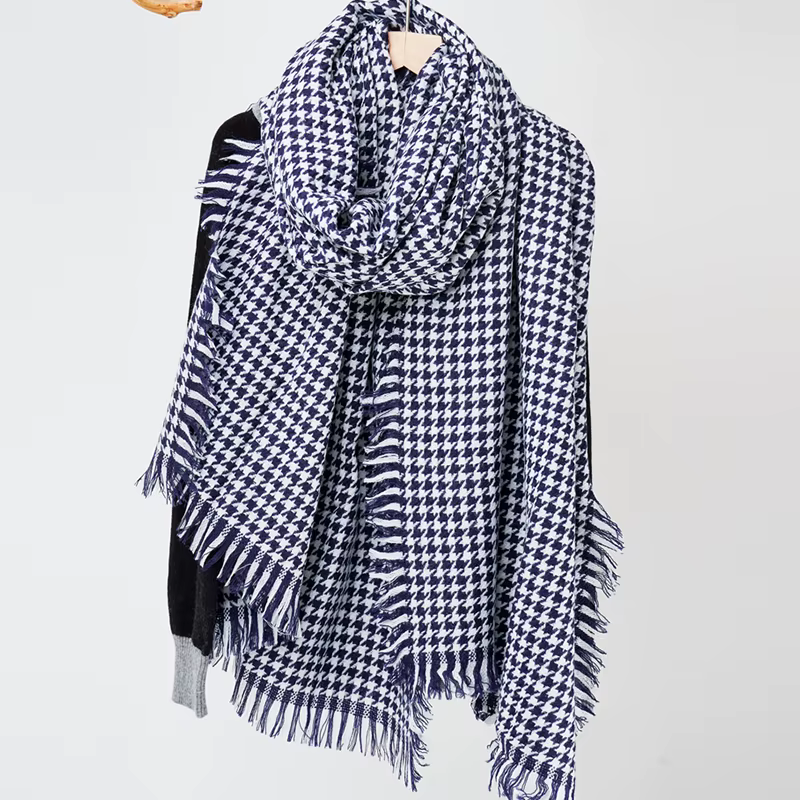 Écharpe Pied-de-Poule en Laine pour Femme, Grande Couverture, Châle Doux et Chaud, Collection Automne et Hiver