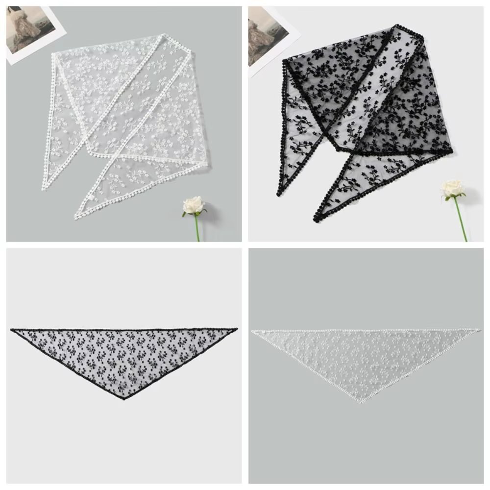 Nouveau Écharpe en dentelle ajourée broderie mince rideau de pet Vintage couleur unie Foulard Bandana femmes