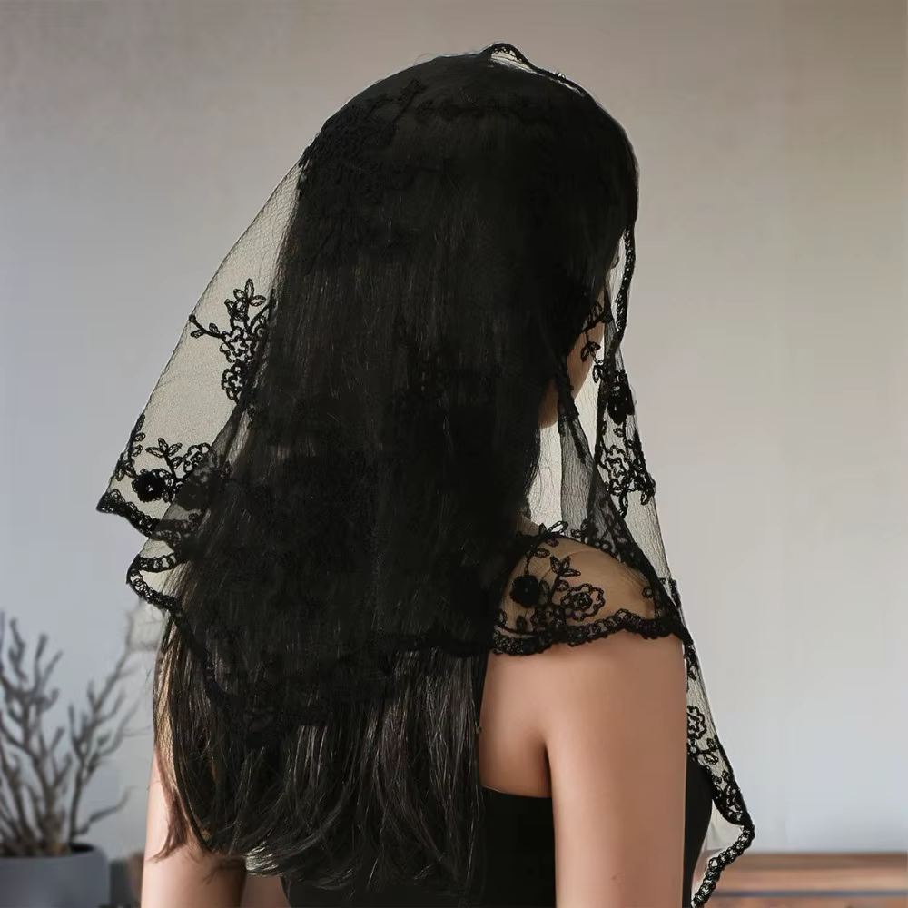 Nouveau Écharpe en dentelle ajourée broderie couleur unie Foulard Bandana Vintage mince