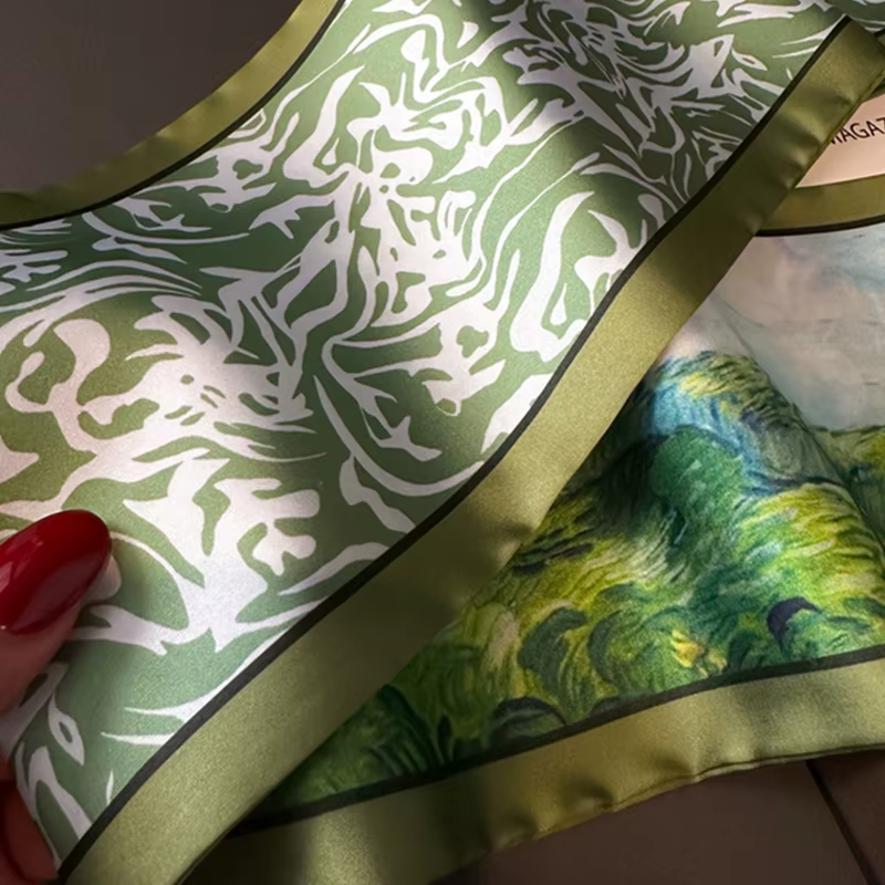 Vert femme maigre foulard en soie 147x14cm longue bande de cheveux ruban
