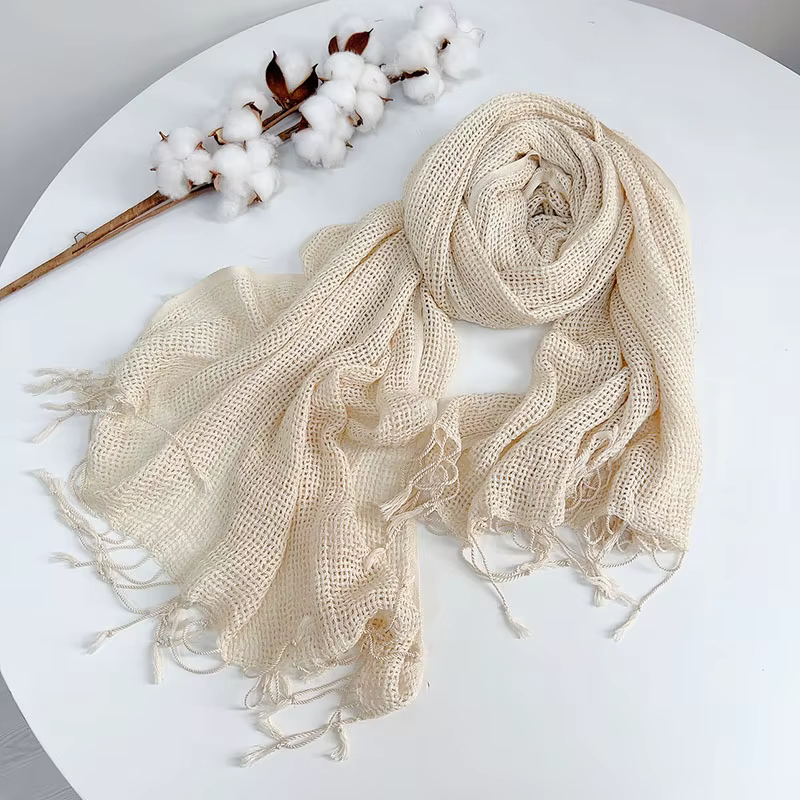 Écharpe mixte en coton de soie creuse Beige