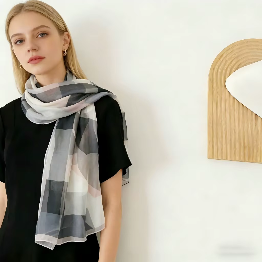 Écharpe Georgette en mousseline de soie à imprimé géométrique – Châle d'été léger pour femmes