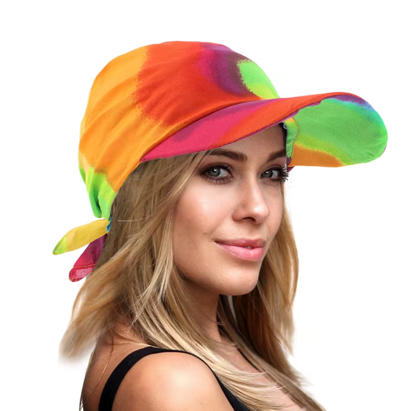 Femmes foulard visière chapeau avec bandeau imprimé large bord