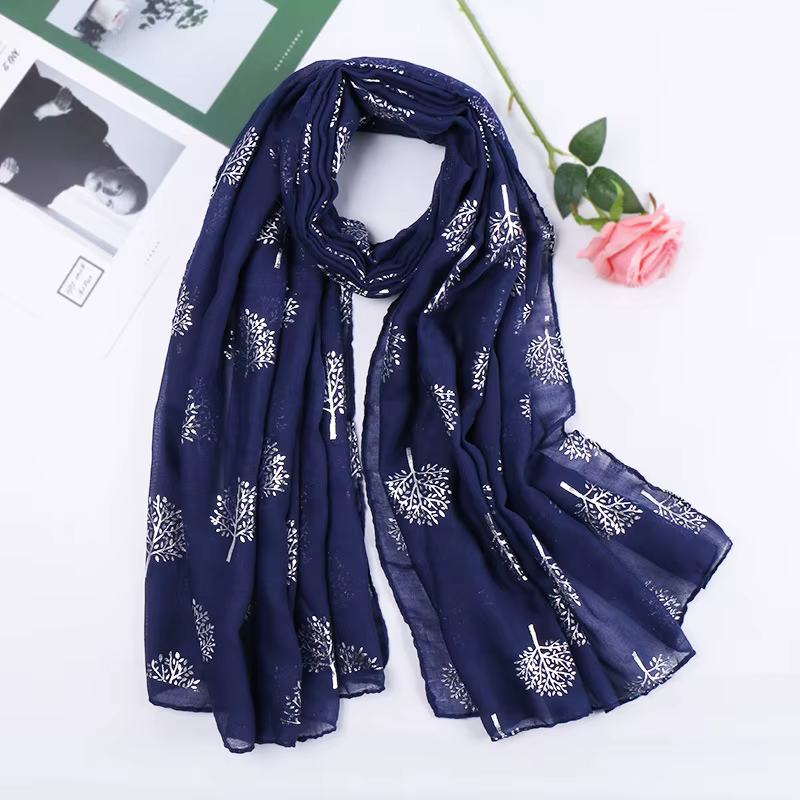 Été nouveau coton écharpe pour femmes filles étudiants argent arbre lin foulards doux tricot Viscose châle printemps femme Wrap châles