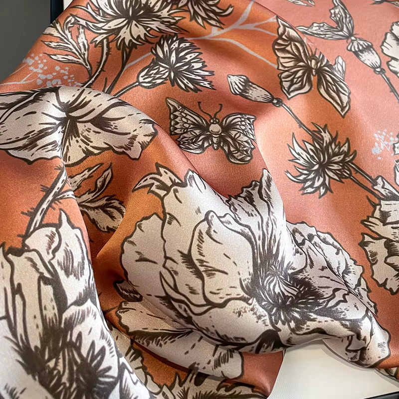 Bandeau de cheveux imprimé Rose Orange 100% Foulard en soie véritable femmes Design foulards de cou carré
