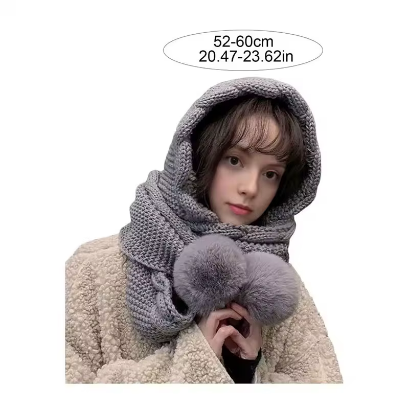 Ensemble écharpe chapeau d'hiver pour femme – Bonnet et cagoule en laine thermique