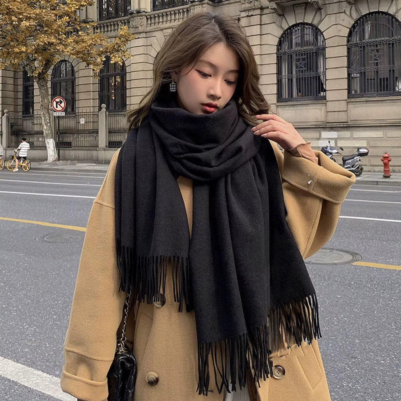 Nouvelles foulards d'hiver pour femmes écharpe en cachemire femme noir dames hiver