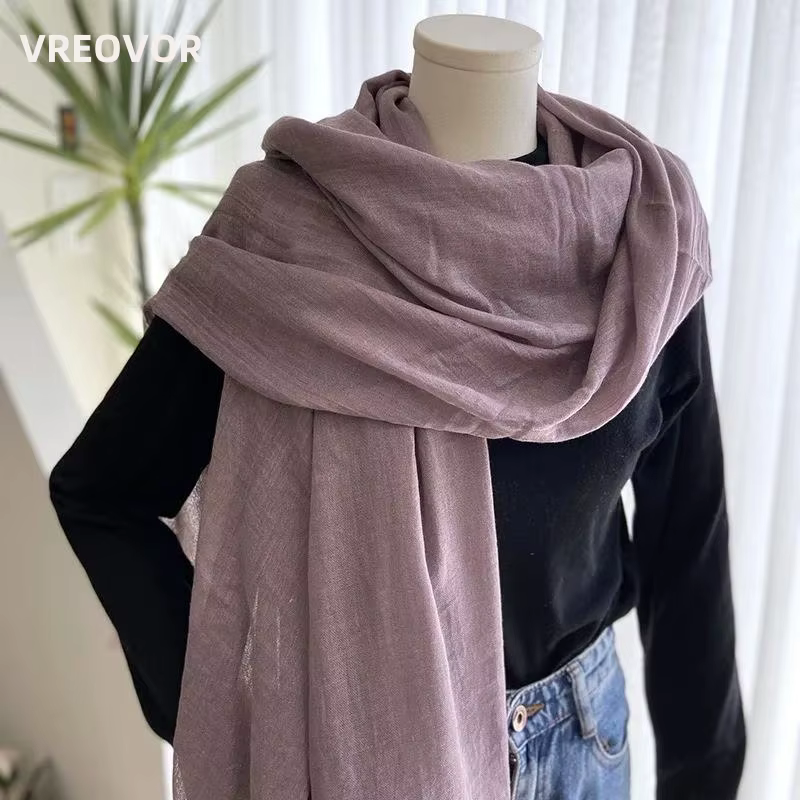 VREOVOR couleur unie écharpe femme été Protection solaire longueur moyenne gaze plage foulards tourisme châle japonais coréen