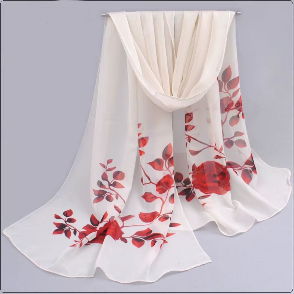 Écharpe en mousseline de soie à motif de branche Rose