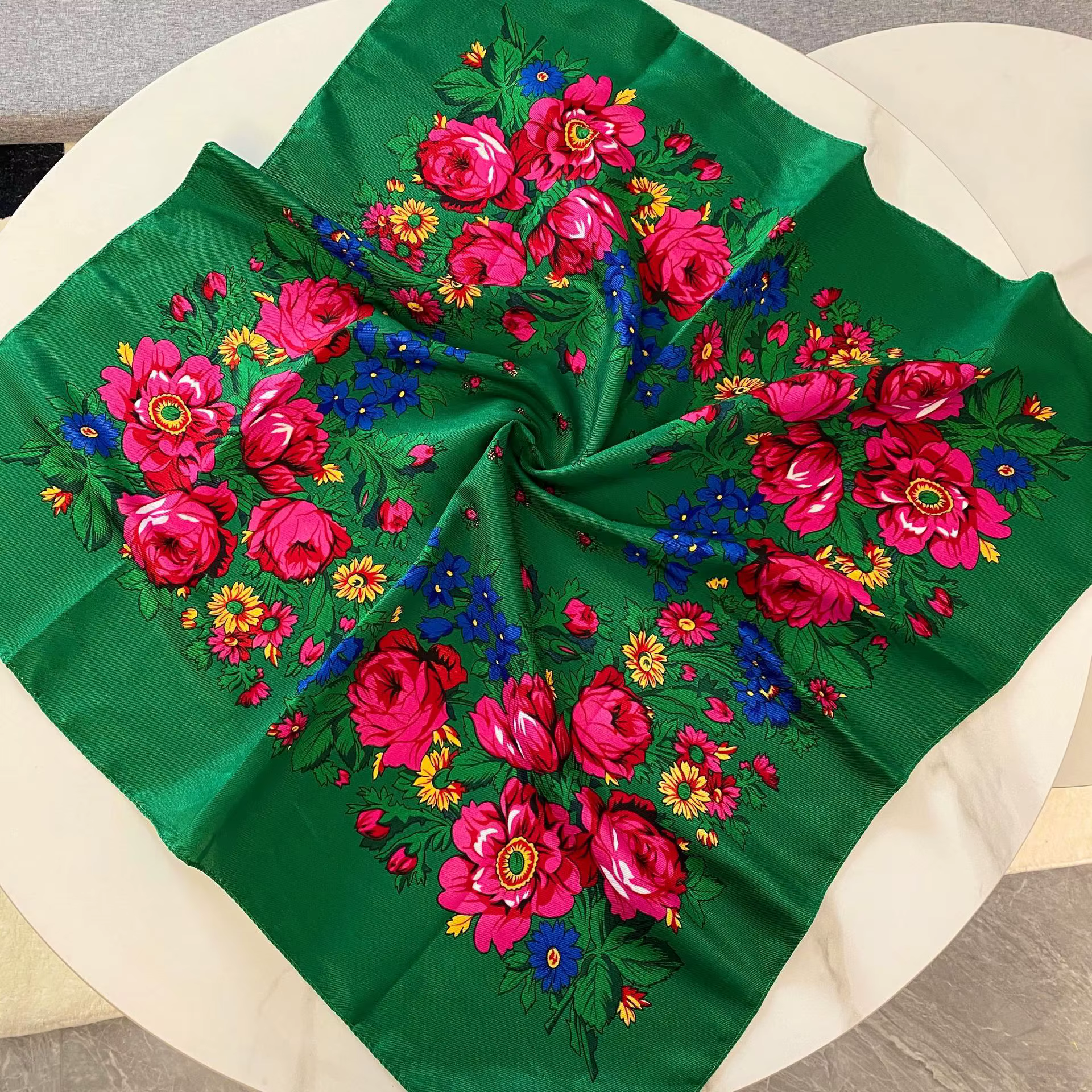 Foulard russe rétro fleur de cajou sergé coton carré châle femmes écharpe SJ1