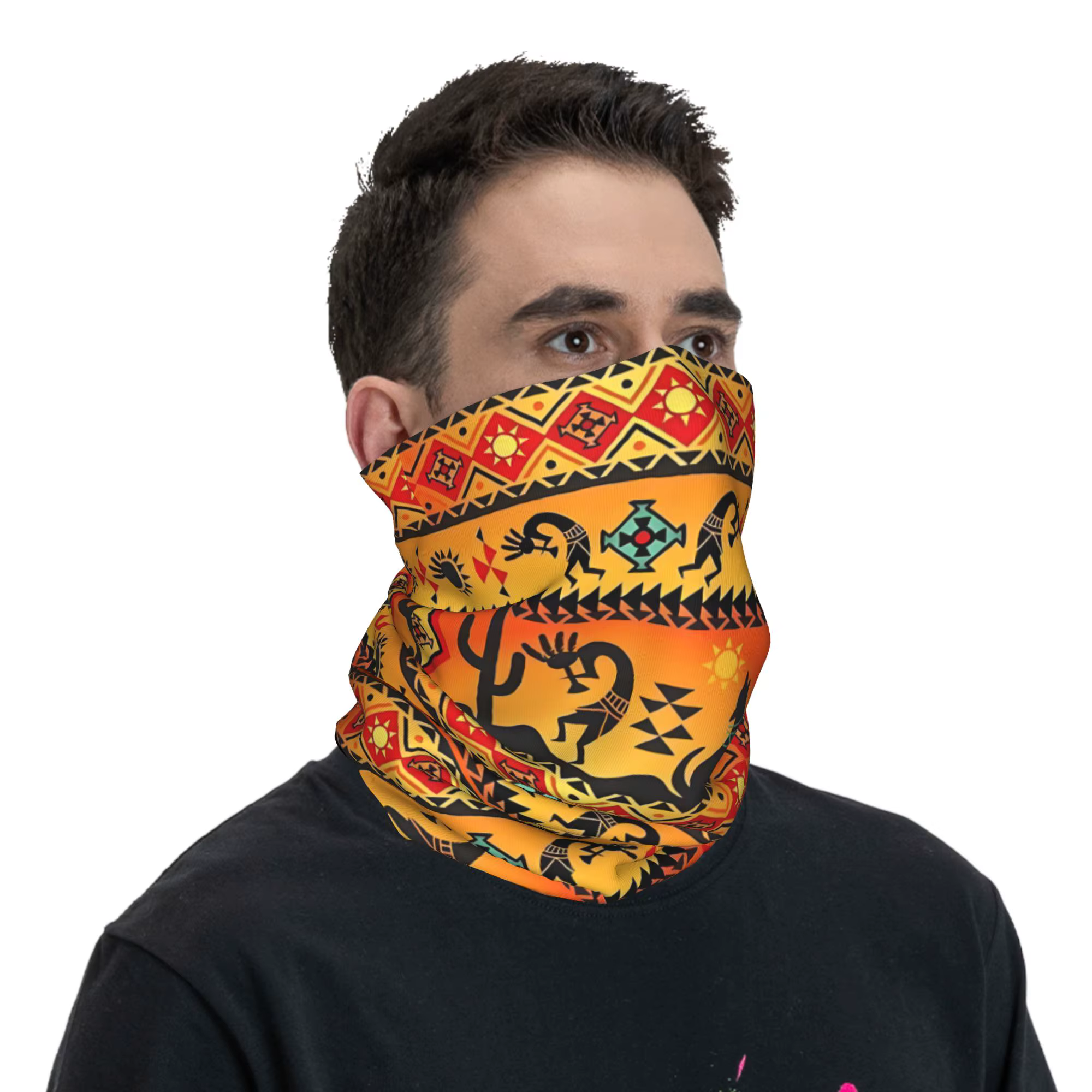 Kokopelli – cache-cou Bandana personnalisé pour hommes et femmes, écharpe enveloppante, Vintage, imprimé ethnique aztèque, cagoule plus chaude
