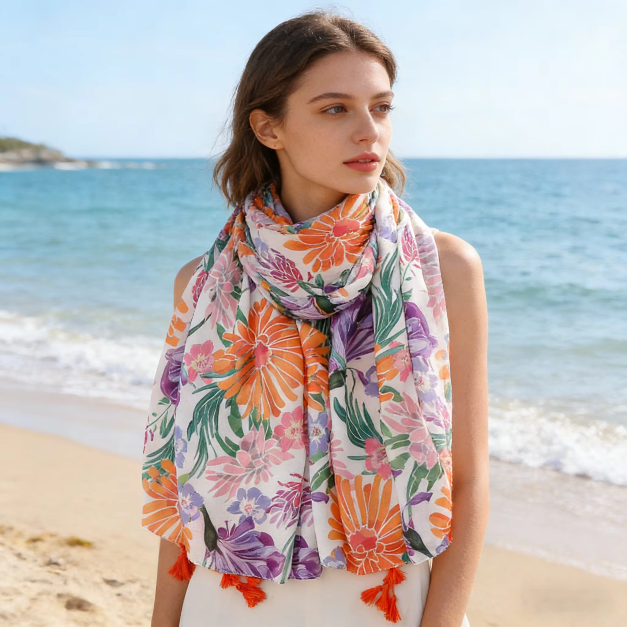 Écharpe longue pour femme à imprimé floral coloré