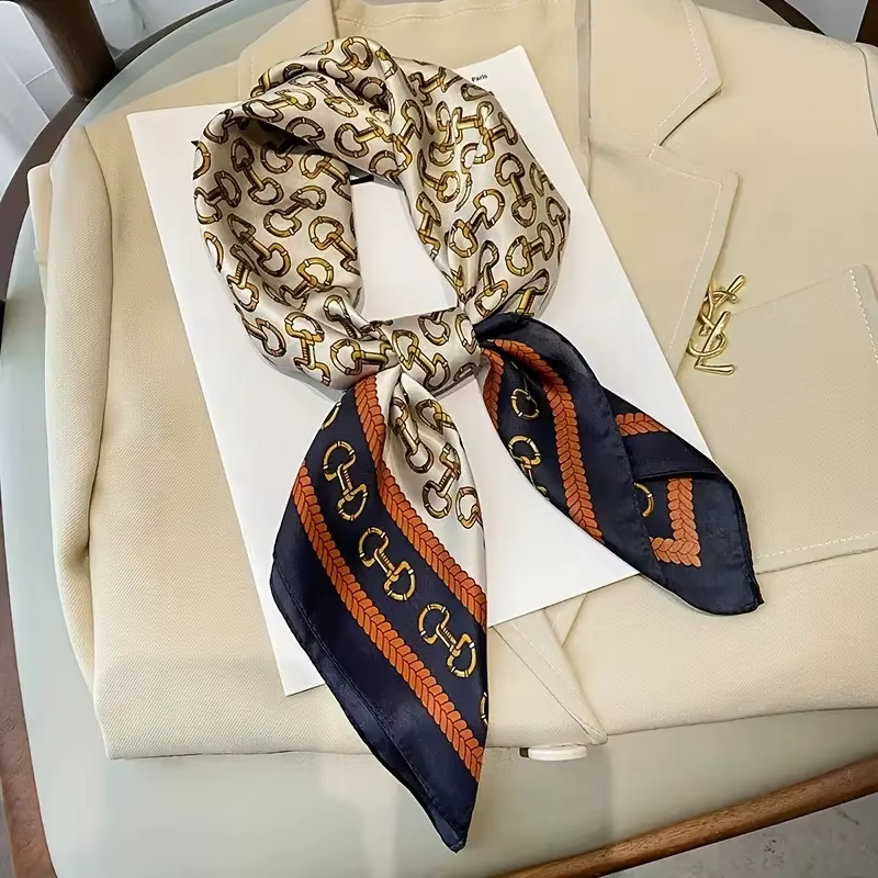 Un foulard carré classique avec un motif de boutons dorés