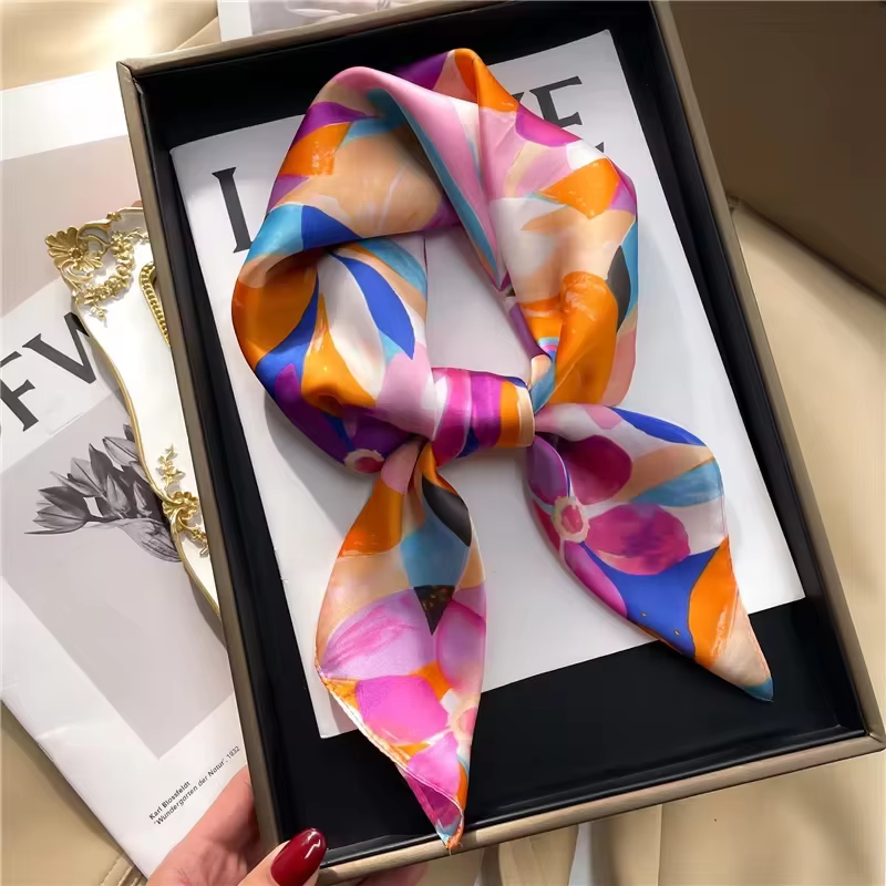 1 pièce Foulard carré 70 cm imprimé végétal pour femme