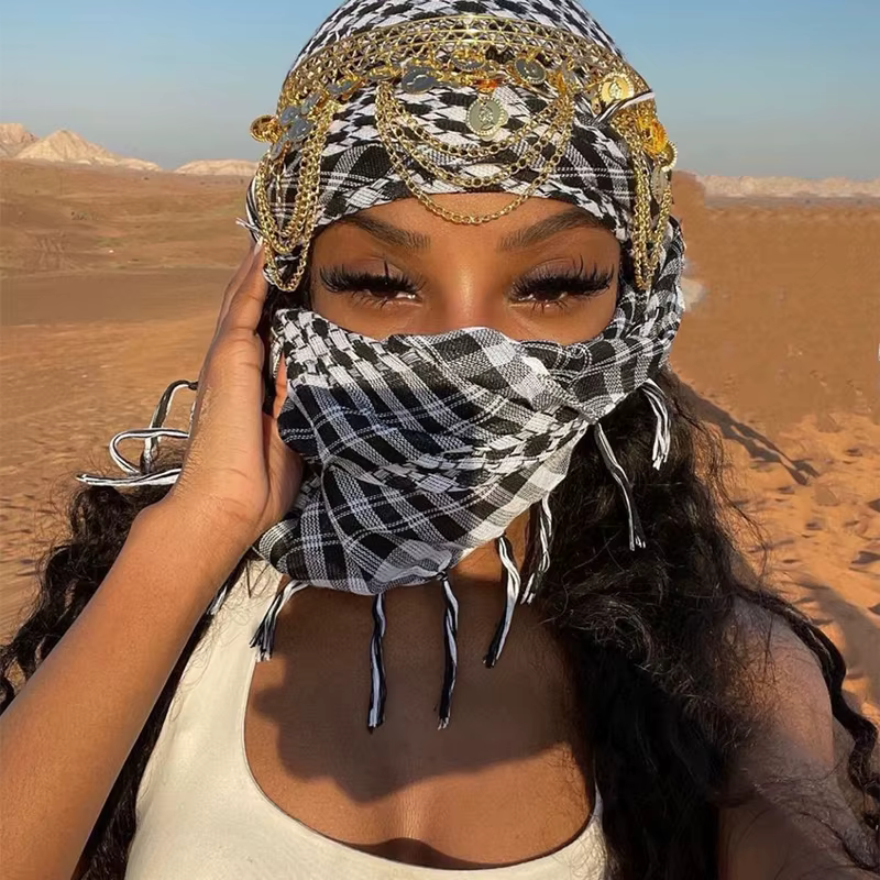 Ethnique Keffiyeh foulard à franges Arafat Hijab Shemagh écharpe arabe visage couverture anti-poussière bandeau musulman