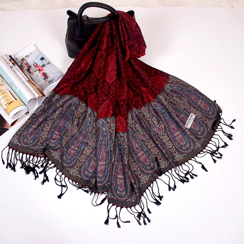 Paisley Jacquard femmes écharpe Bohe Style imprimé fleuri Pashmina ethnique frangé voyage foulards chaud hiver soyeux Long châle