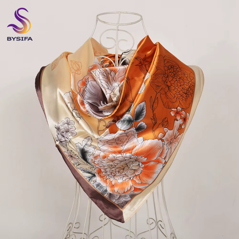 BYSIFA – écharpe Beige café pivoine en soie
