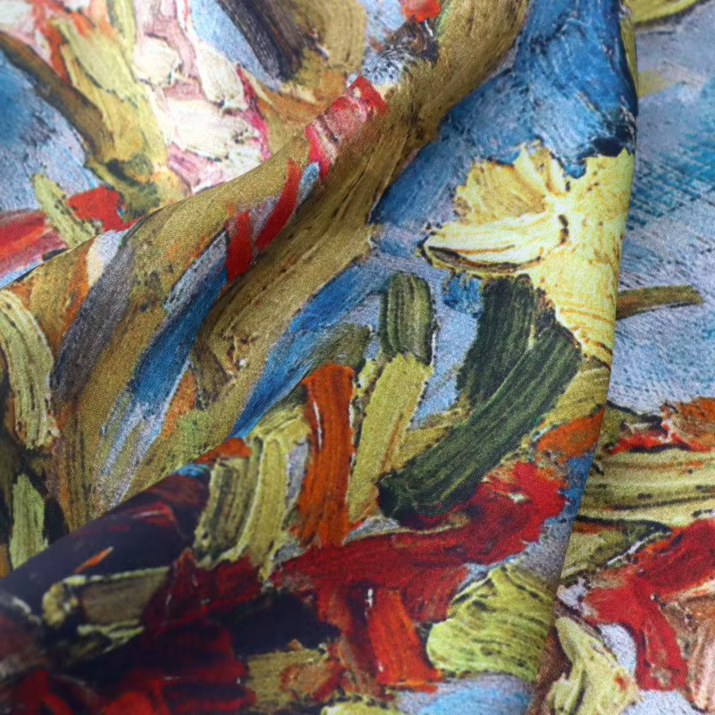 Vangogh peinture à l'huile Gladiolus imprimé écharpe femme luxe vraie soie Bandana Foulard carré